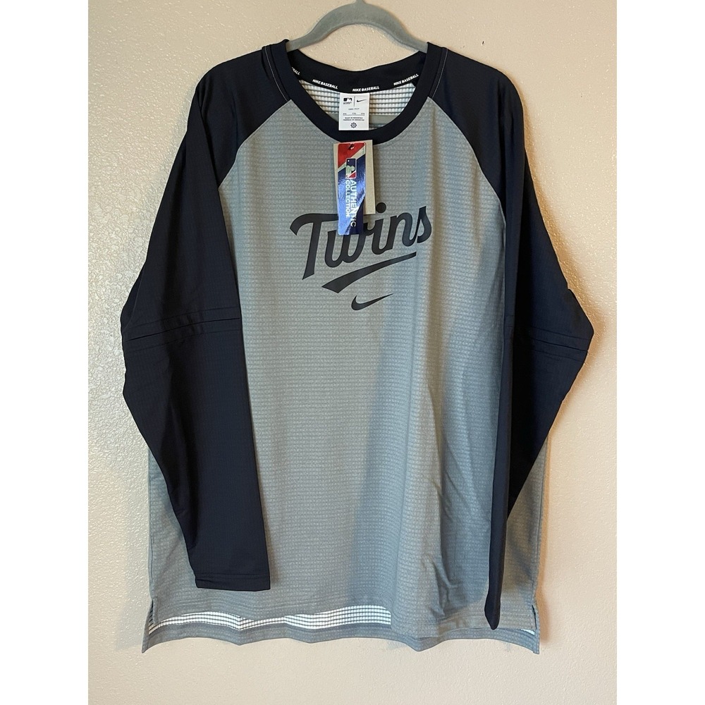 Men's 2XL NWT Minnesota Twins Nike Game Time Raglan Long Sleeve‎ Shirt Gray